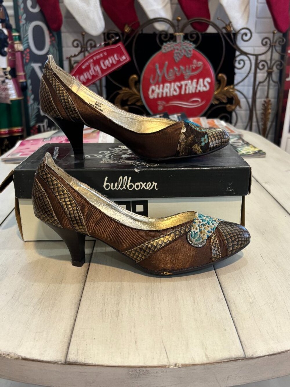 Bullboxer Women's Heels, sz 8, Good Condition! Satin and Embossed Snakeskin